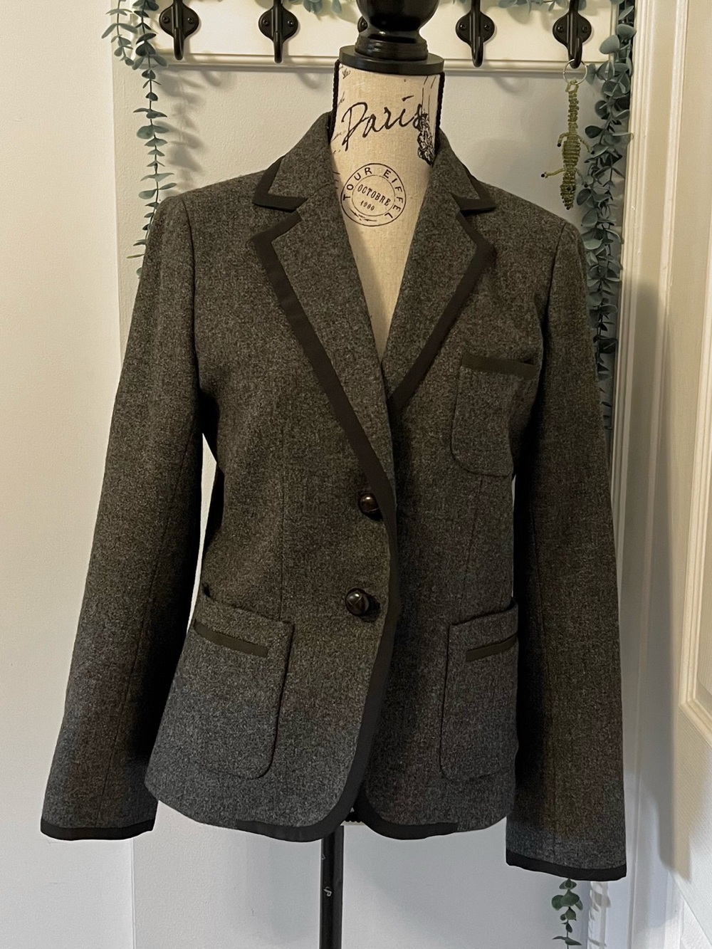J. Crew Dark Charcoal Gray Blazer with Black Trim